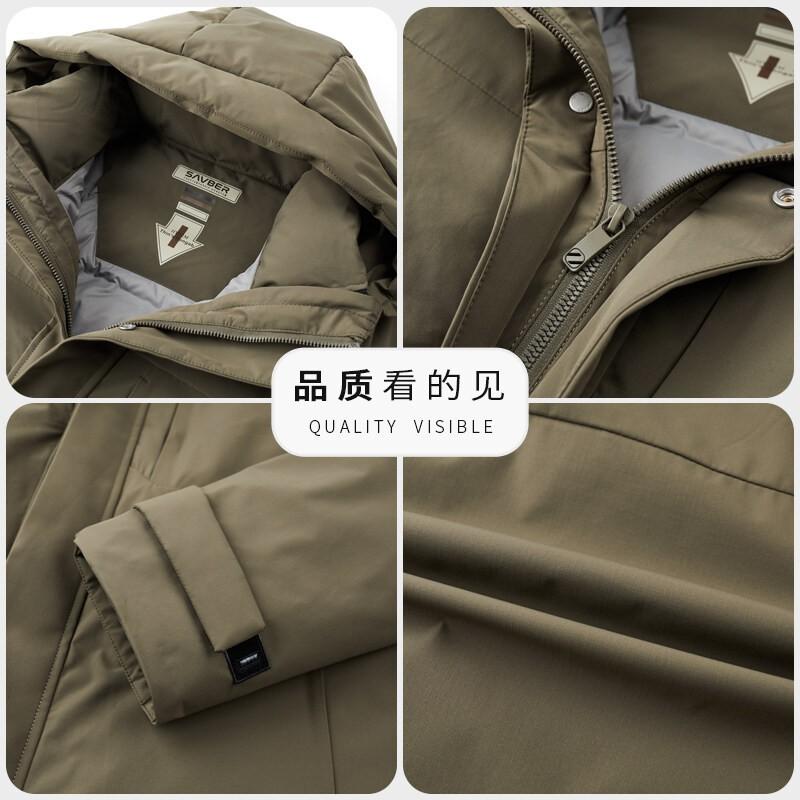 Mens Removable Outdoor Workwear Down Jacket Winter Warm Hooded Parka With 50% Duck Fill
