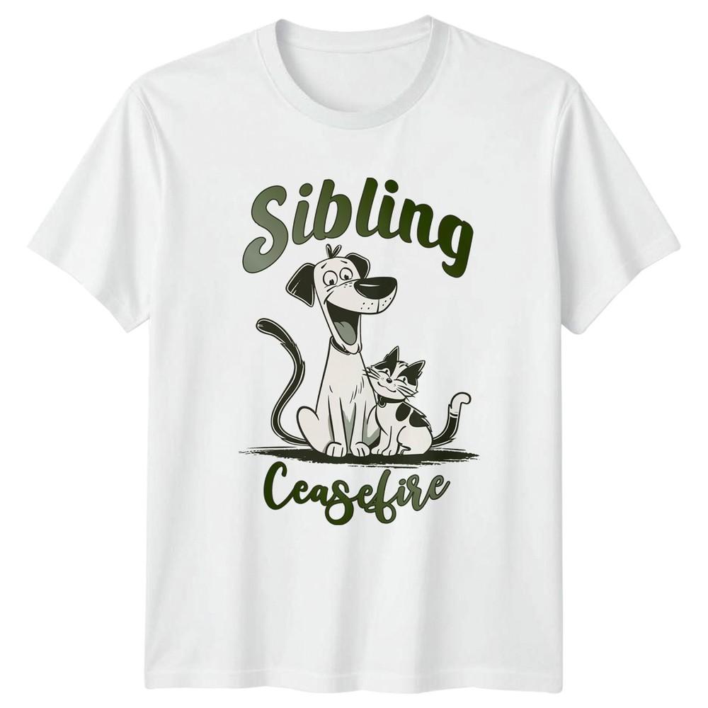 Sibling Ceasefire TShirt Dog Cat Pet Lover Animal Humor Christmas S