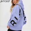 BITCED Damenmode Print Verdicktes Vielseitiges Langarm Oversize Kapuzensweatshirt