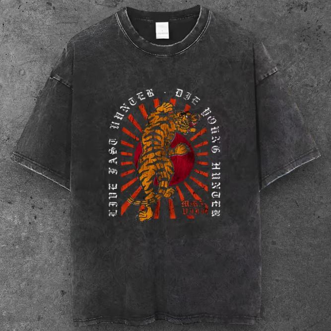 Unisex Japanese Tiger Rising Sun Oversized T Shirt Black Y2K Streetwear S-2XL S разноцветный