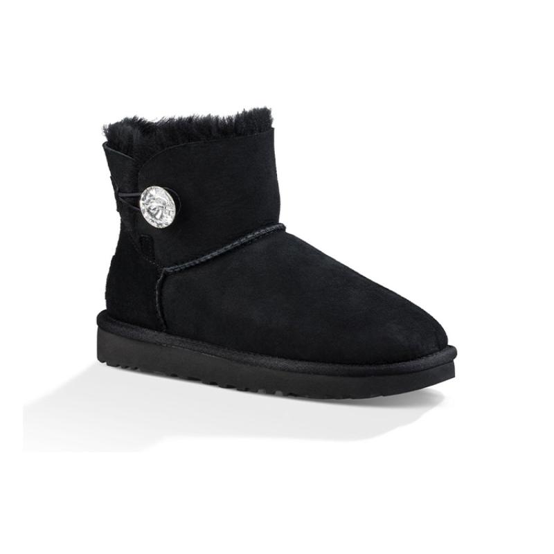 UGG Mini Bailey Button Bling Fleece Lined 'Black White' Women's Sneakers 1016554-BLK