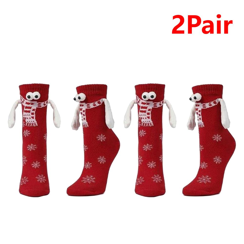 1/2 Pair Funny Christmas Socks Magnetic BigEyes Holding Hands Stockings Couples Personality Midtube Sock Teens Friends Xmas Gift