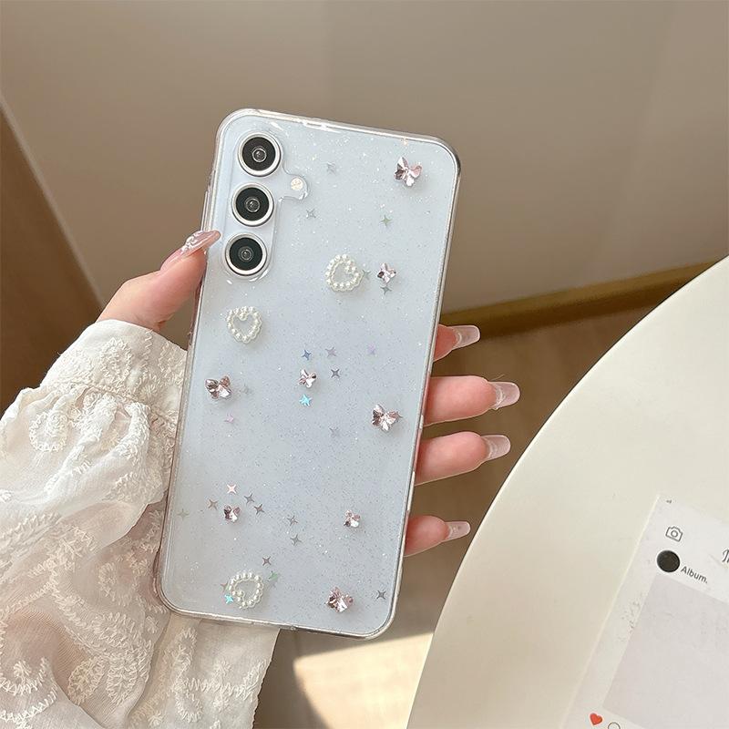 Rhinestone Bow Mobile Phone Case Is Suitable For Samsung S25Ultra Pearl S24 Fishtail S23 Glitter Light Luxury