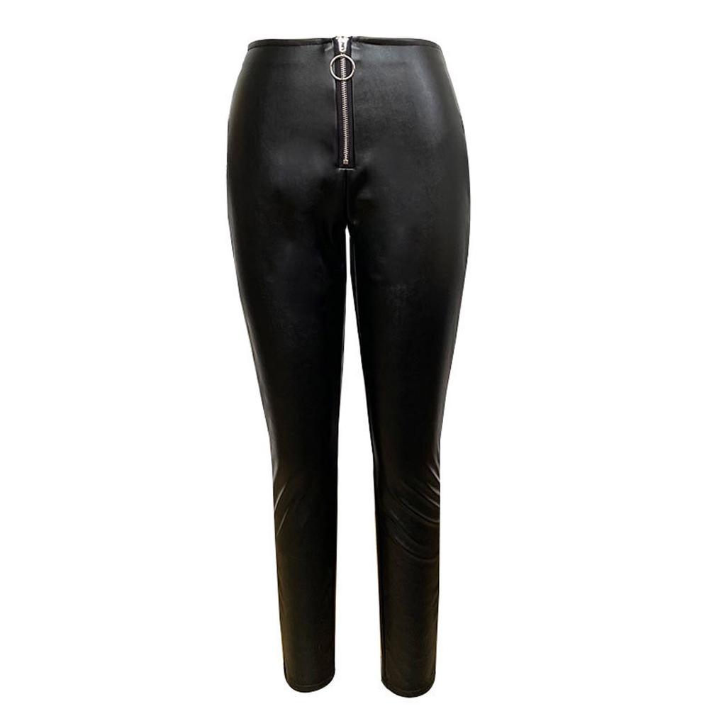 Fashion Womens Zipper Solid Casual Trousers Sexy Leather Tight Leggings Pants