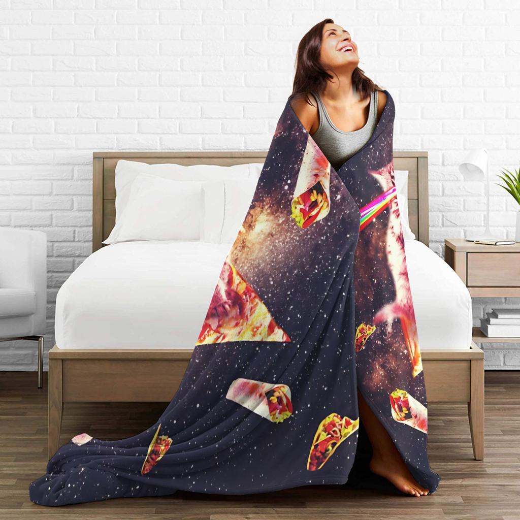 Outer Space Pizza Cat Rainbow Laser Taco Blankets Wool Throw Blanket Bedding Decoration Lightweight Bedspreads Multi-function