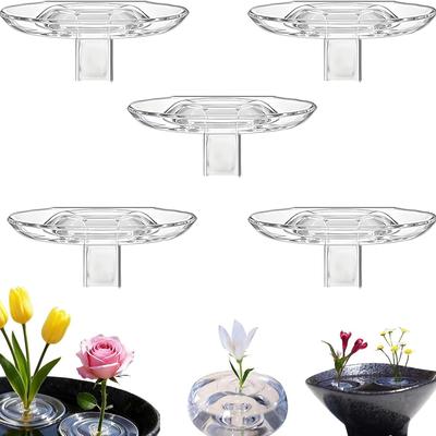 10pcs Creative Floating Floral Arrangement Holder Clear Acrylic Flower Bowl Stem Stand, Modern Vase Pedestal for Fish Tanks Table Decor
