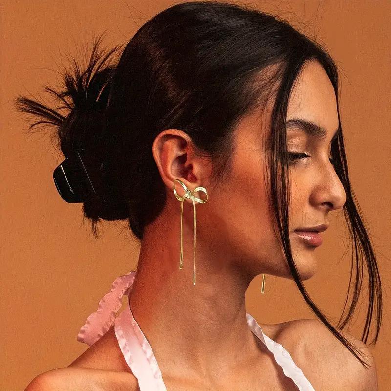 2Pcs Earrings Light Luxury Bow Earrings New Models Titanium Steel Senior Sense Europe And The United States Two Colours