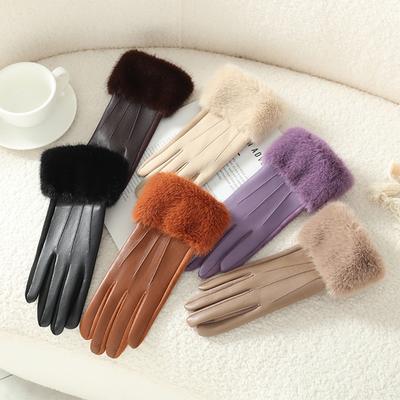 New Leather Fashionable Soft Gloves for Women Artificial Fur Cuffs Winter Warm Touch Screen Gloves Elegant Waterproof Gloves