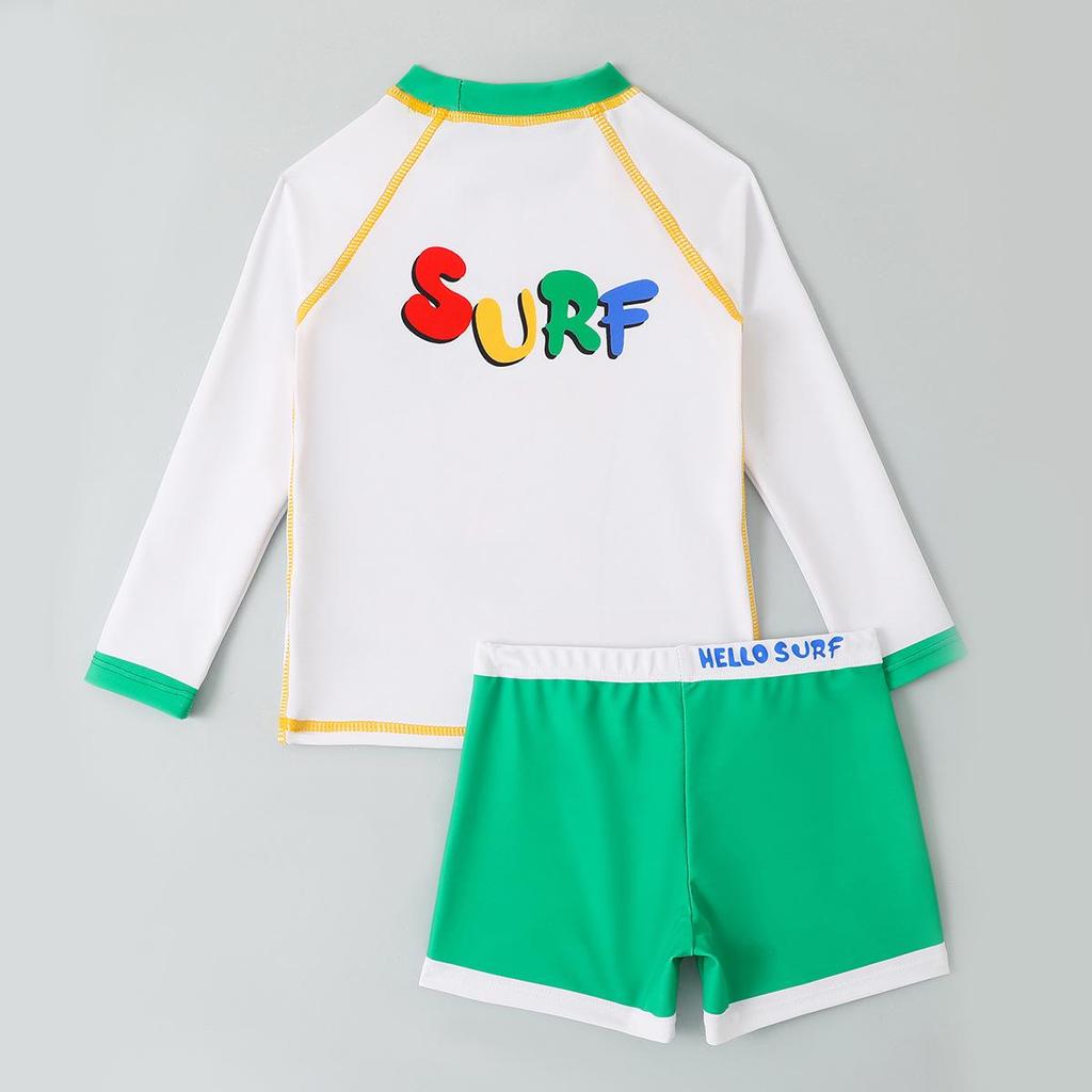 2025 New Cartoon Print Boys' Swimwear: Long-Sleeved, Split Short-Sleeved Swimsuits for Kids