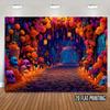 2D Plane, 1 Large Mexican Day of the Dead Wall Backdrop - Lacatrina Sugar Skulls and Candles, Bright Purple/orange