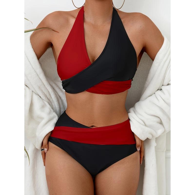 European and American New Swimsuit Split Splicing Contrasting Color Bikini Seaside Bikini Color Matching