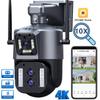 EU Plug 12MP 6K IP WiFi Outdoor Camera PTZ Three Lens Dual Screen 10X Hybrid Zoom Auto Tracking Waterproof CCTV Security Camera