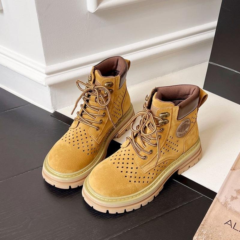 Martin Boots Women's Autumn New Thin Breathable Small Inner Height Increase Thick Bottom Hollow Versatile Short Boots