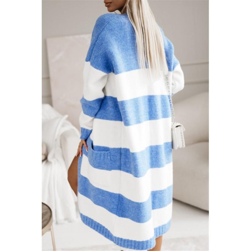 Womens Oversized Longline Knit Cardigan V-Neck Loose Fit Acrylic Wool Blend Striped Plaid Casual Sweater