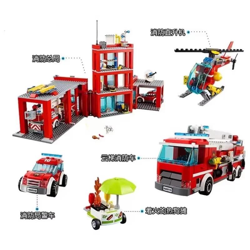 958Pcs City Fire Station Helicopter Truck Garage Firehouse Building Blocks Set Bricks Compatible 60110 Model Festival Party Gift