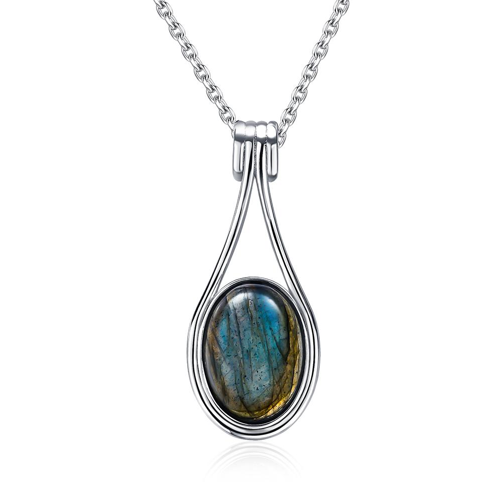 

925 Silver Natural Labradorite Pendants Oval 10X14MM Simple Design Necklaces Jewelry Gifts for Women Men