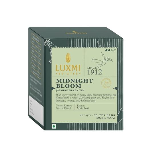 Luxmi Estates Midnight Bloom Jasmine Green Tea 25 Tea Bags (50g) Pack | Certified USDA Organic Green Tea  | 25 Cups
