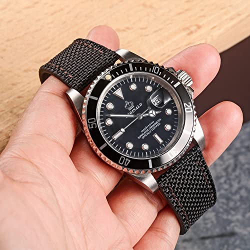 Hemsut Watch Band, Genuine Leather and Nylon Watch Band (22mm Brown + Black), Quick Release Watch Strap, Stainless Steel Silver Watch Buckle. Availabl