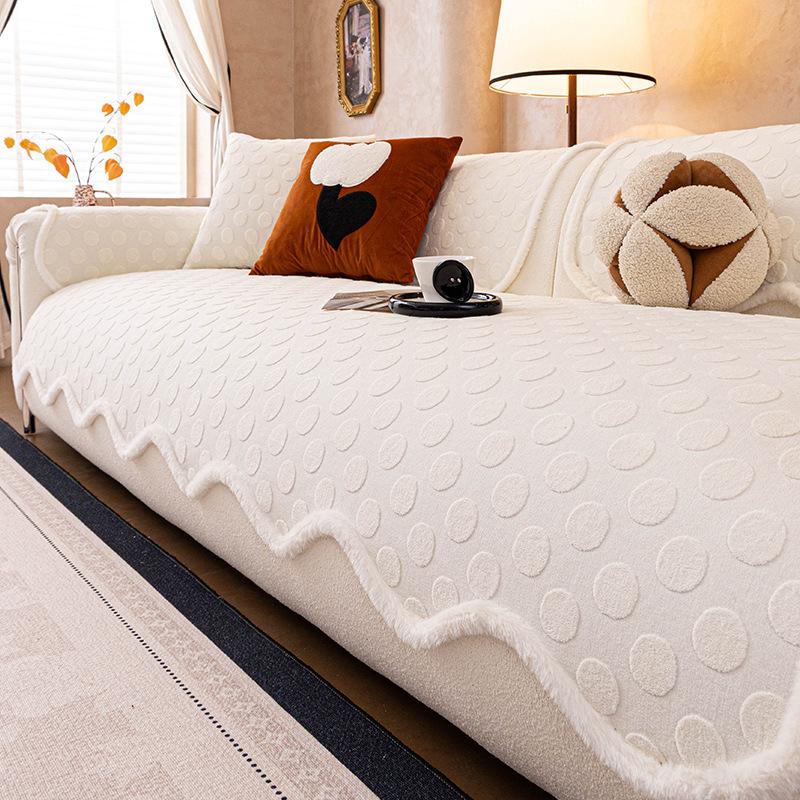 Plush Sofa Cushion French Autumn and Winter New Style Thick Cushion Premium Feeling Fixed Non Slip One-piece Cover Cloth Towel
