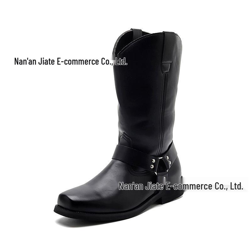 Men`s Autumn Square-Toe Cross-Strap Cowboy Boots