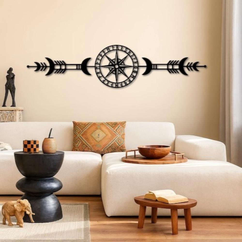 Vegvisir Compass Metal Wall Art Norse Viking Rune Decor Wayfinder Gift for Him Adventure Home Office Decoration