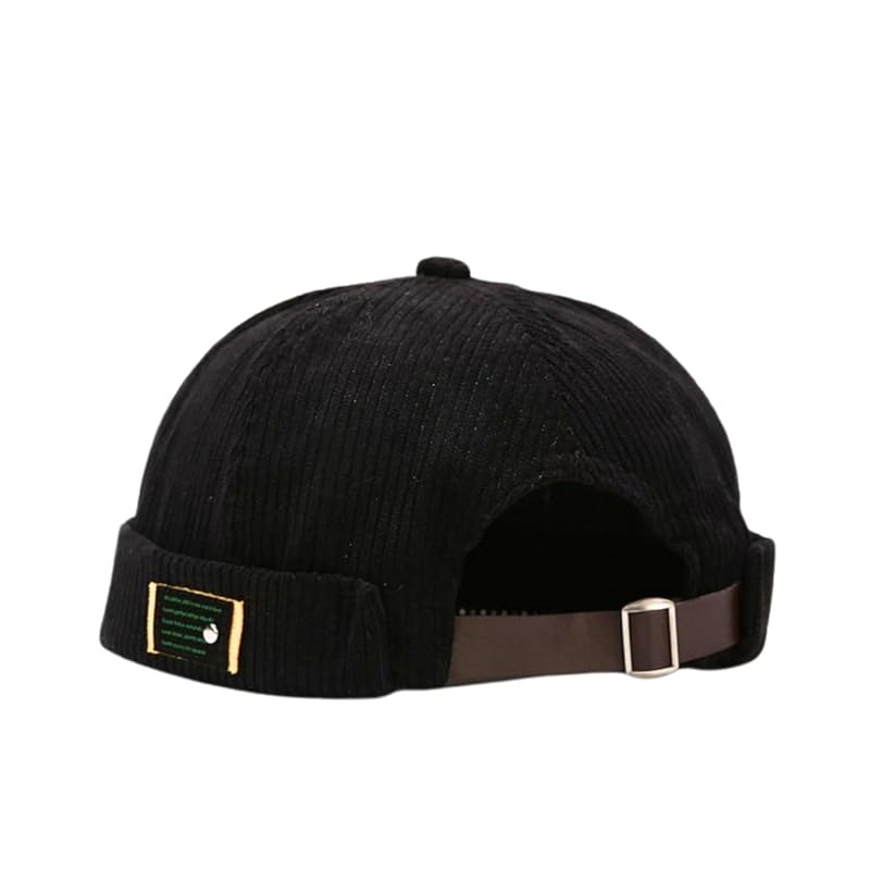

[unomarl] roll cap brimless cap corduroy brimless hat unisex breathable fisherman cap round brim hat lightweight (black)