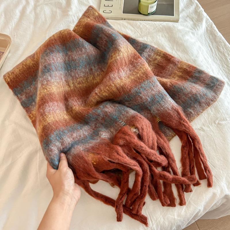 Autumn and winter new Maillard imitation cashmere plaid scarf women's winter senior sense versatile shawl thickened warm scarf