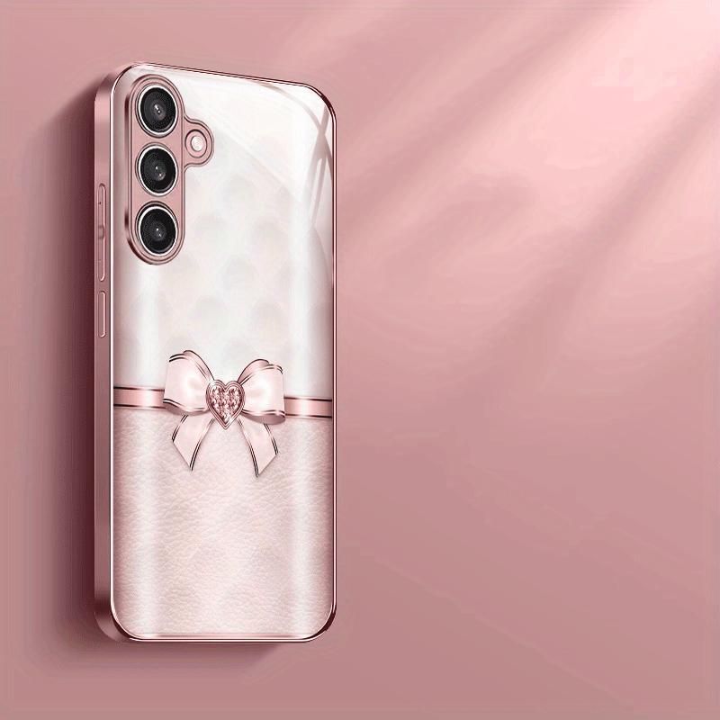 Pink Diamond Bow Pattern Pink Metallic Paint Tempered Glass Phone Case for Samsung Galaxy S24 S23 Ultra  S22 Ultra S20 Ultra 56