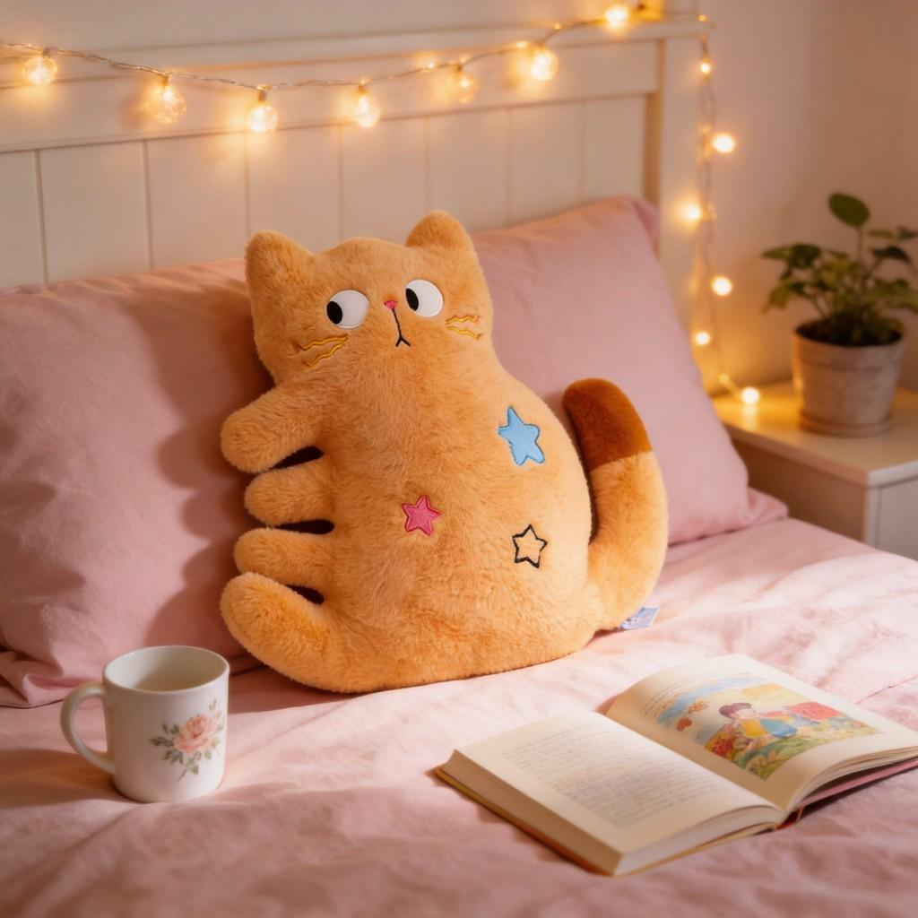 Soft Cute Cat Plush Pillow With Polyester Filling For Children And Office Relaxation
