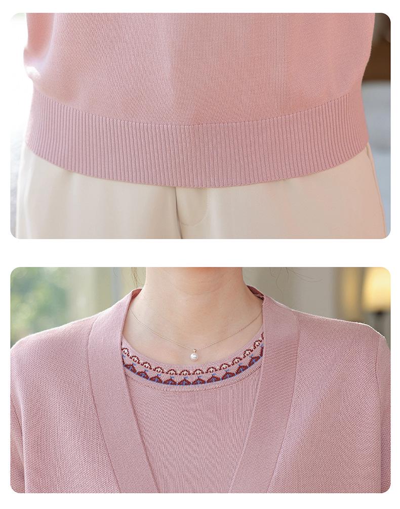 Chic Spring & Autumn Korean Knit Sweater Coat Set for Middle-Aged & Elderly Women