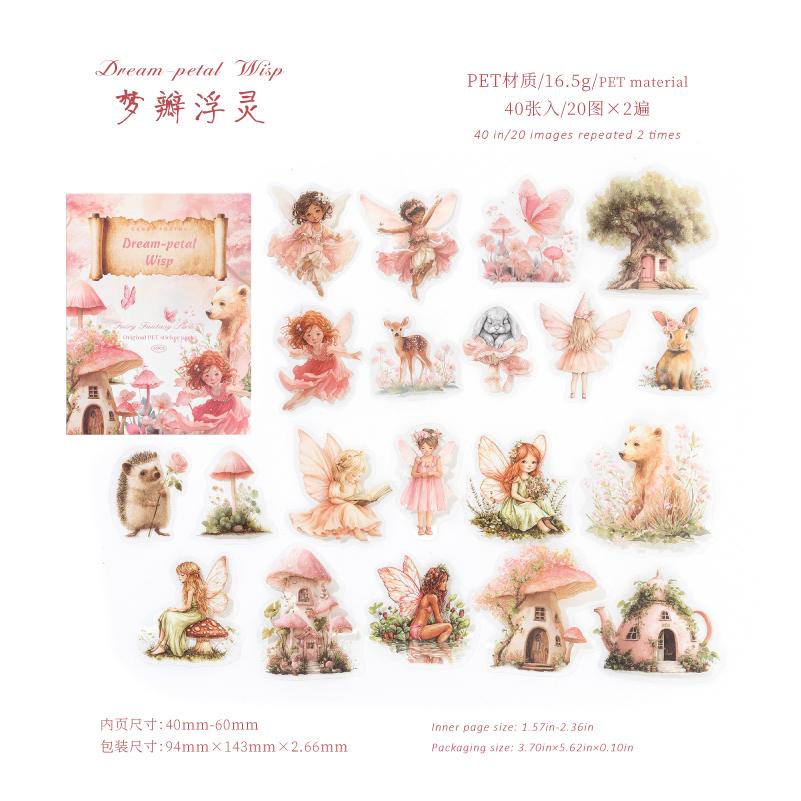 40pcs/pack Kawaii Forest Elf PET Stickers DIY Diary Scrapbook Journal Supplies Aesthetic Stationery Stickers