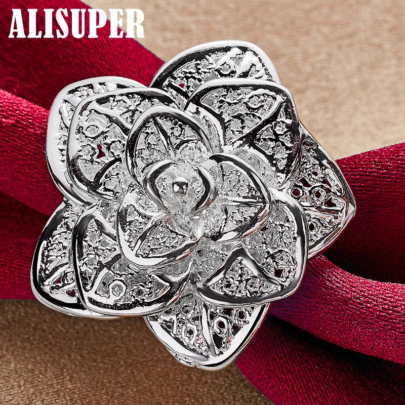 Otevírací třípatrový květinový prsten ze stříbra 925 Sterling Silver