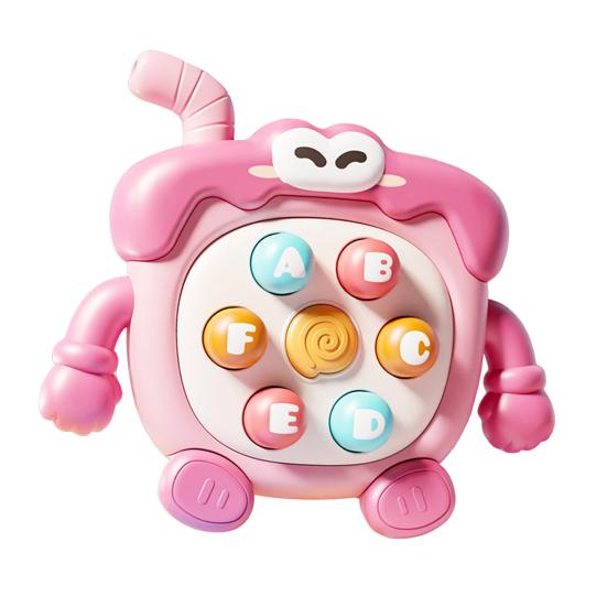

2-In-1 Mole Beating Whistle Toy Cartoon Dog Milk Tea Cup Push Button Handheld Game Machine Portable Travel Toddlers Educational Press Button Toy
