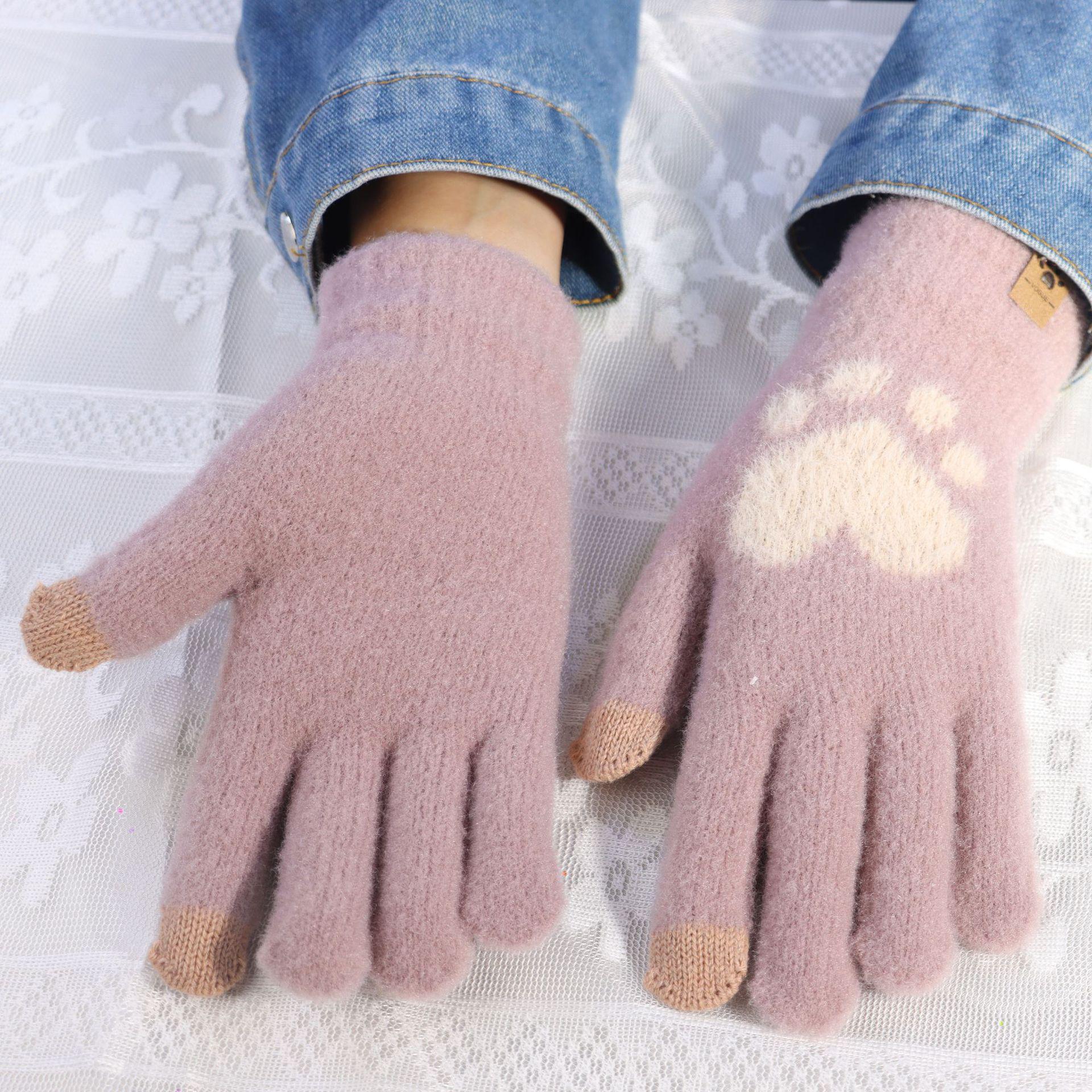 

Autumn Winter Faux Mink Velvet Cat Paw Touchscreen Gloves - Korean Style, Thickened & Warm for Students, Cycling, Learning