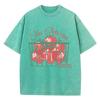 Strawberries Cotton Washed T-Shirt Womens Fresh Fruit Printing T Shirts O-Neck Oversized Acid Wash Tops Womans