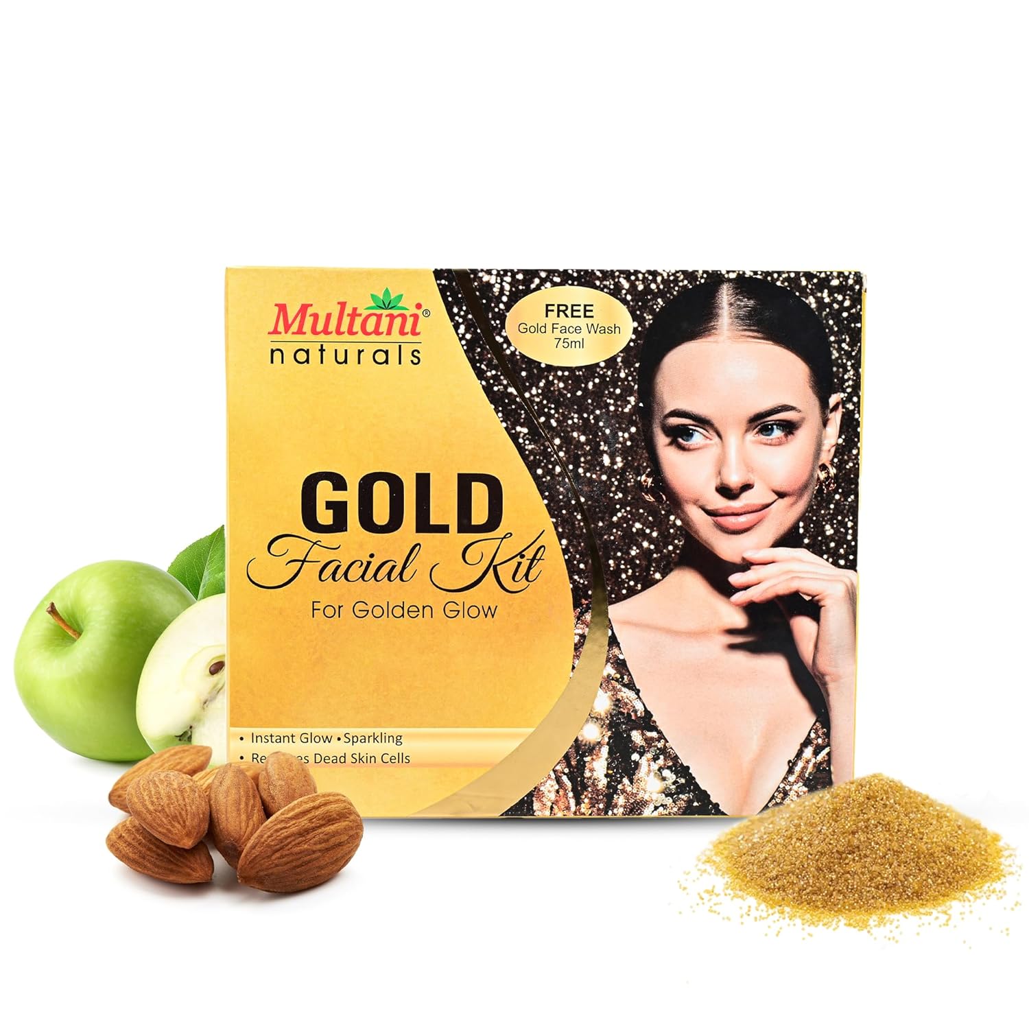 

Multani Naturals Gold Facial Kit 6 In 1 Glow Kit With Cleansing Scrub Face Pack Massage Gel Free Face Wash 100Ml Set
