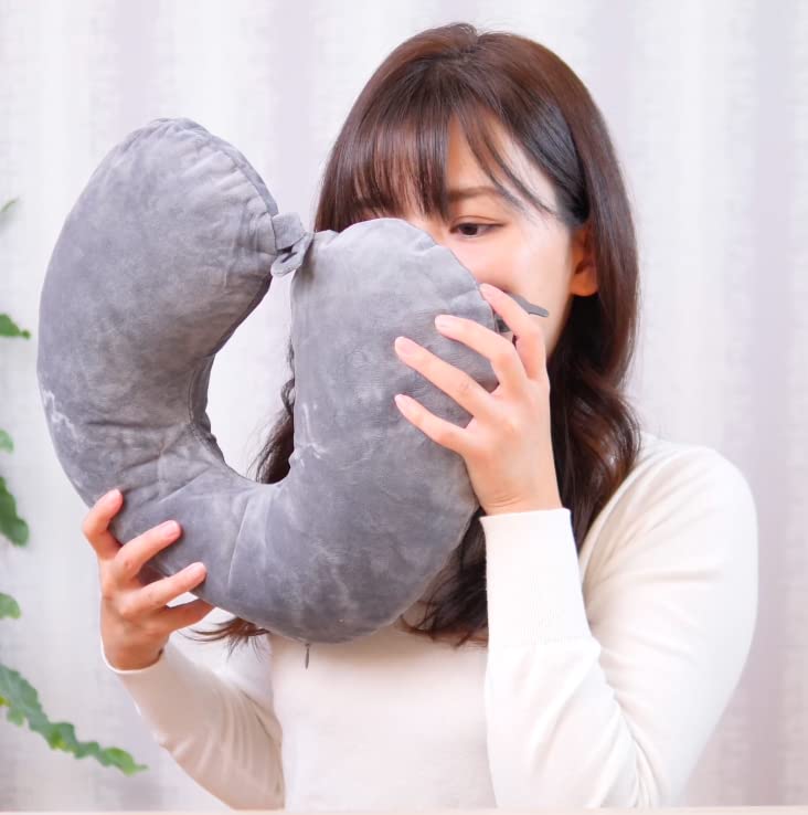 SOALINO Hooded Air Pillow, Inflatable Neck Pillow, Compact, Nap Pillow, Neck Pillow, Travel Pillow, Crystal Velvet, Air Pillow for Napping (Gray)