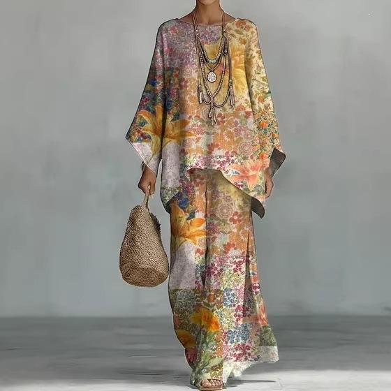 16 European and American women's clothing Y1 large size thin ethnic style dress set Bohemian casual large size jumpsuit