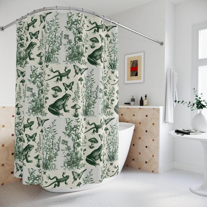 Home&Kitchen Accessories Dark Academia Goblincore Frog Mushroom Shower Curtain | Cottagecore Botanical Design & Fairycore Vintage Witch Decor