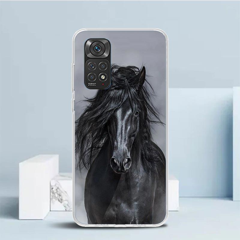 Animal Black Horse Phone Case For Xiaomi Redmi Note 15 14 14S 13 12S 12 Pro Plus 11S 11 11T 11E 10S 10 + Soft TPU Back Cover Red