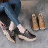 Women's Genuine Leather Retro Lace-Up Sneakers with Thick Soles - Spring Casual Cowhide Loafers