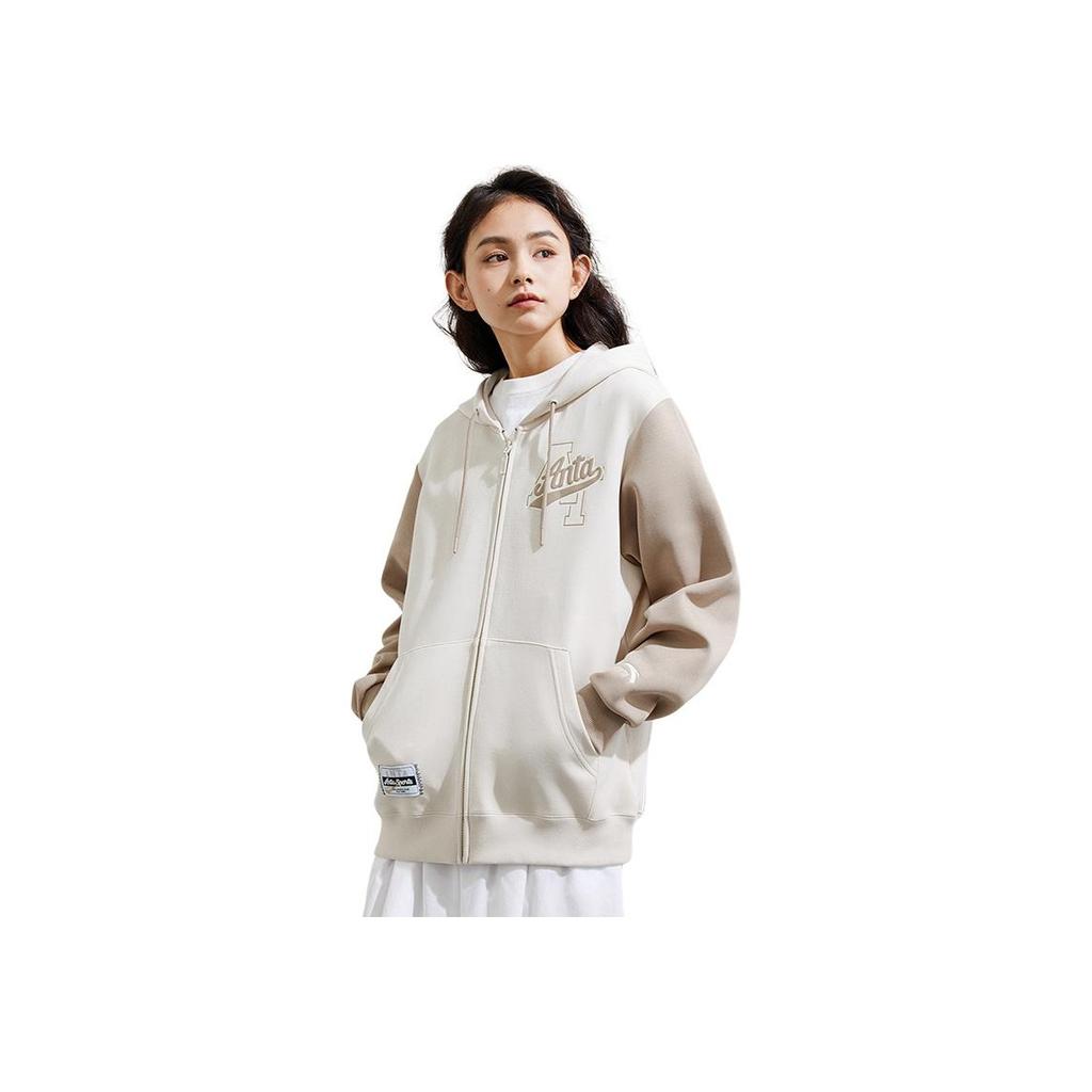 Anta Color Block Letter Print Casual Hooded Jacket Unisex Jacket Stone-White Charlotte-Gray 152338730-1