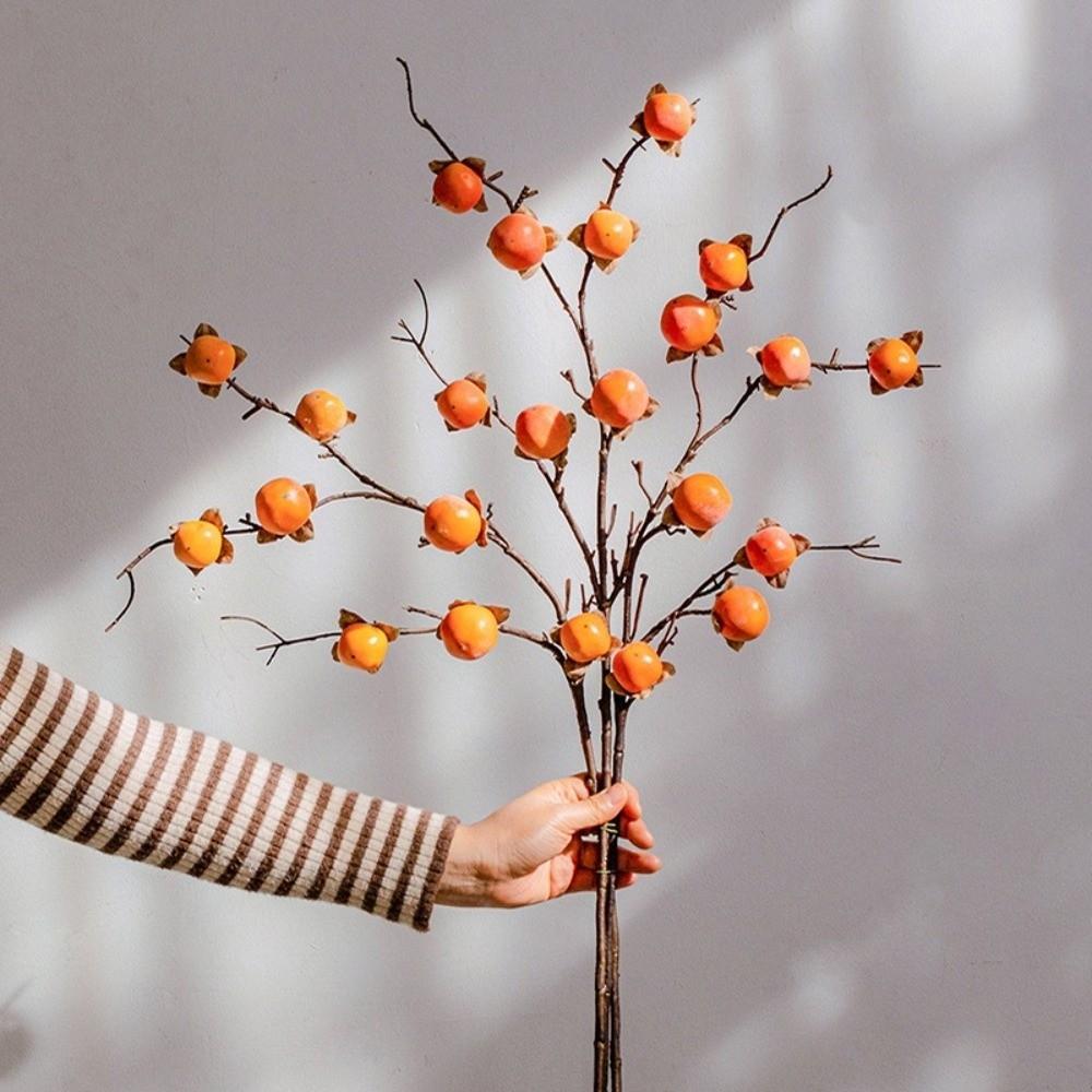 8 Heads Simulation Persimmon Fruit Handmade Artificial Fruits Branches Fake Plants Spring Festival