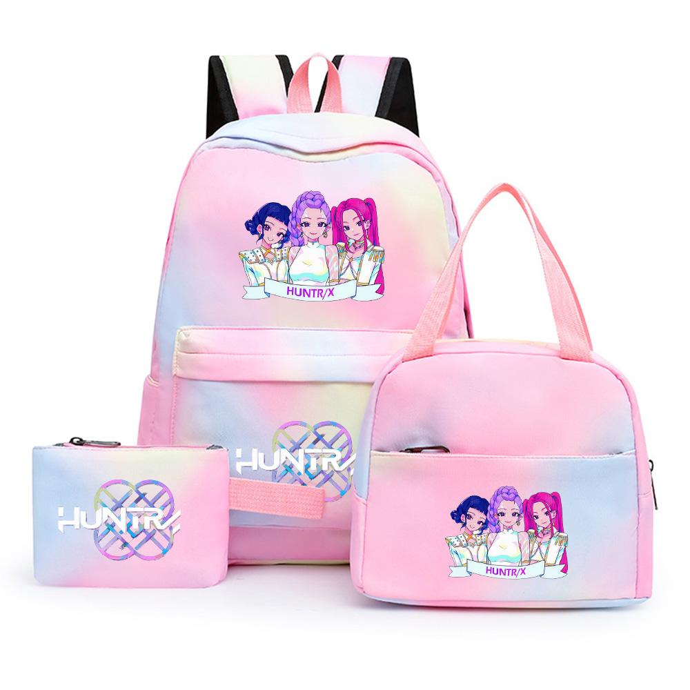 3Pcs/set Anime Cartoon Kpop Printed Backpack with Lunch Bag Pengcil Case for Teenager Girl Boy Bookbag Large Capacity Travel Bag