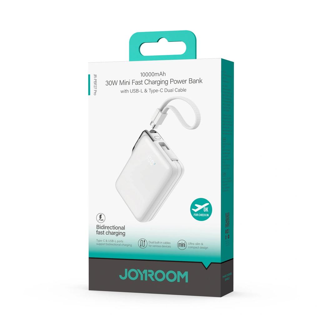Powerbank Joyroom Jr-Pbf27 Pro 10000Mah 30W Z Wbudowanym Kablem Usb-C I Dodatkowym Dwukierunkowym Kablem Usb-C - Lightning - Biały