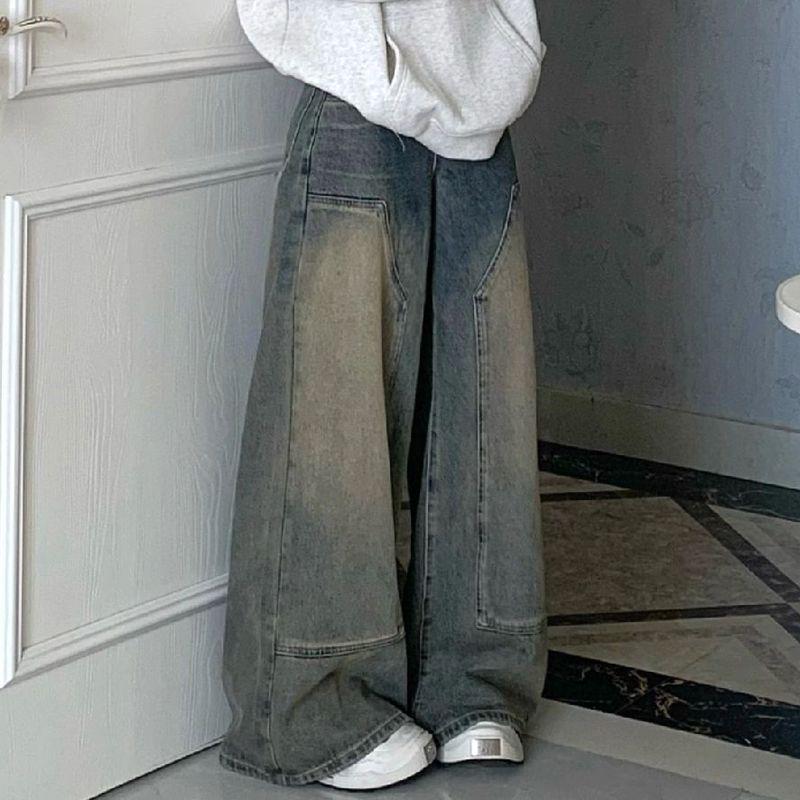 

Маленькие ретро джинсы с высокой талией и широкими штанинами для женщин - Стройнящие, Свободные, Брюки в пол Double Extra Large синий