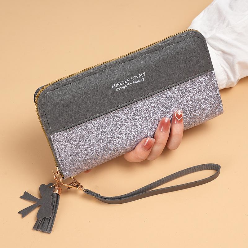 1pc Korean-Style Women'S Wallet with Tassel Wristlet Faux Leather, Zipper Closure, Key Compartment, Mobile Phone & Card Holder