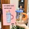 Cartoon Cute Straw Cup Summer Large-Capacity WaterCup High Temperature Resistant Plastic Straw Cups Outdoor Portable Cup