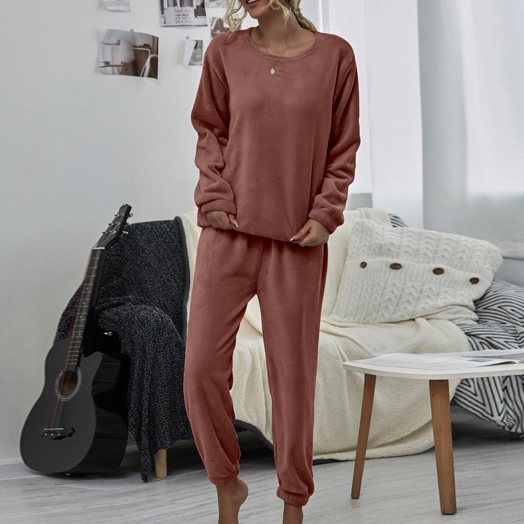 

1Set Women Color Flannel Pants Sets Leisure Wear Wear Suit M