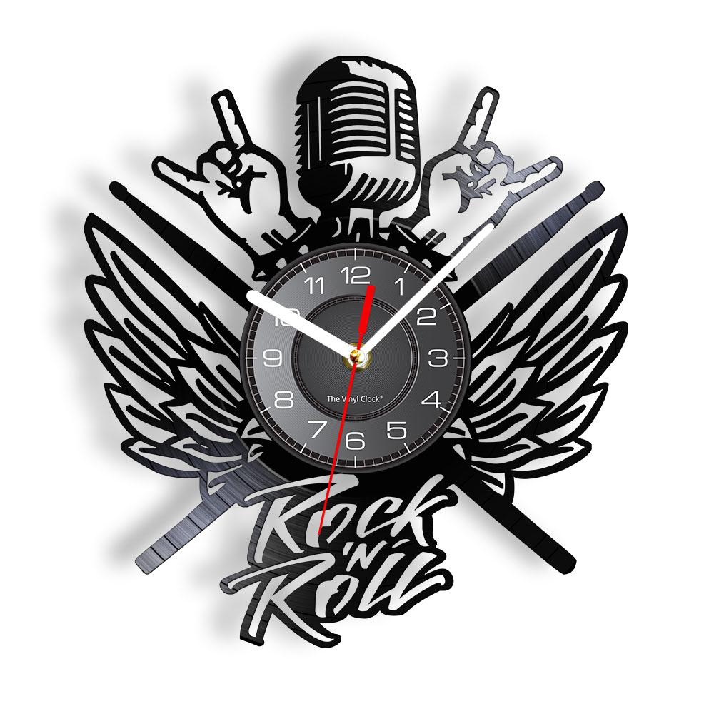 

In Metal We Trust Music Quote Рок-ручные настенные часы Рок-н-ролл Хэви-метал Музыка Виниловая пластинка Настенные часы Хороший подарок для музыки L